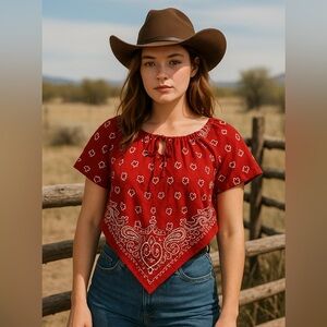725 Originals Red Bandana Handkerchief Top Women’s Size Small Jr Large Western